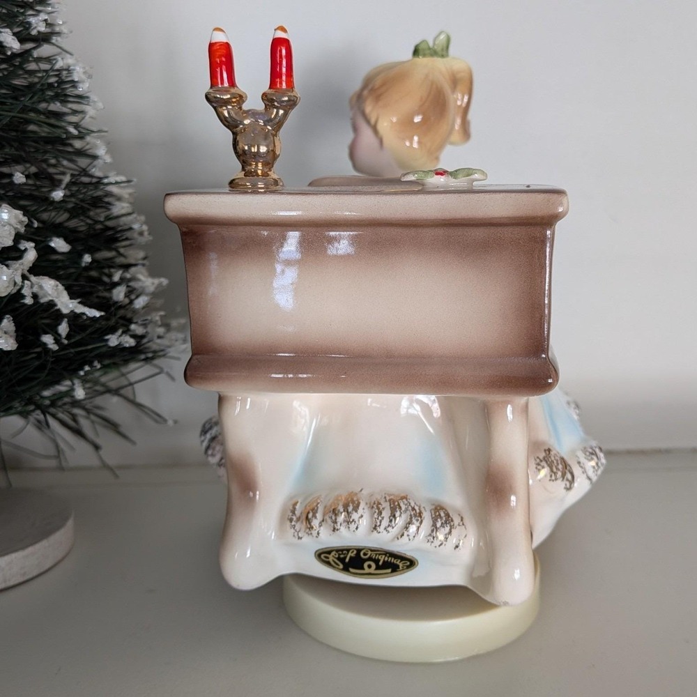 Rare Vintage Josef Originals Christmas Angel Girl Playing Piano Music Box Japan - Picture 5 of 7